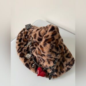 Ed Hardy Leopard Faux Fur Bucket Hat with charms
